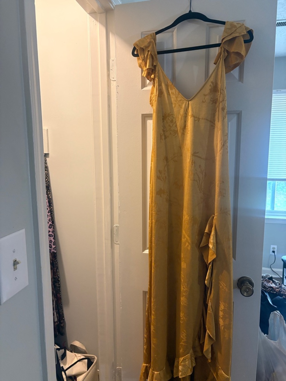 Zara Mustard Yellow Backless Ruffled Maxi Dress